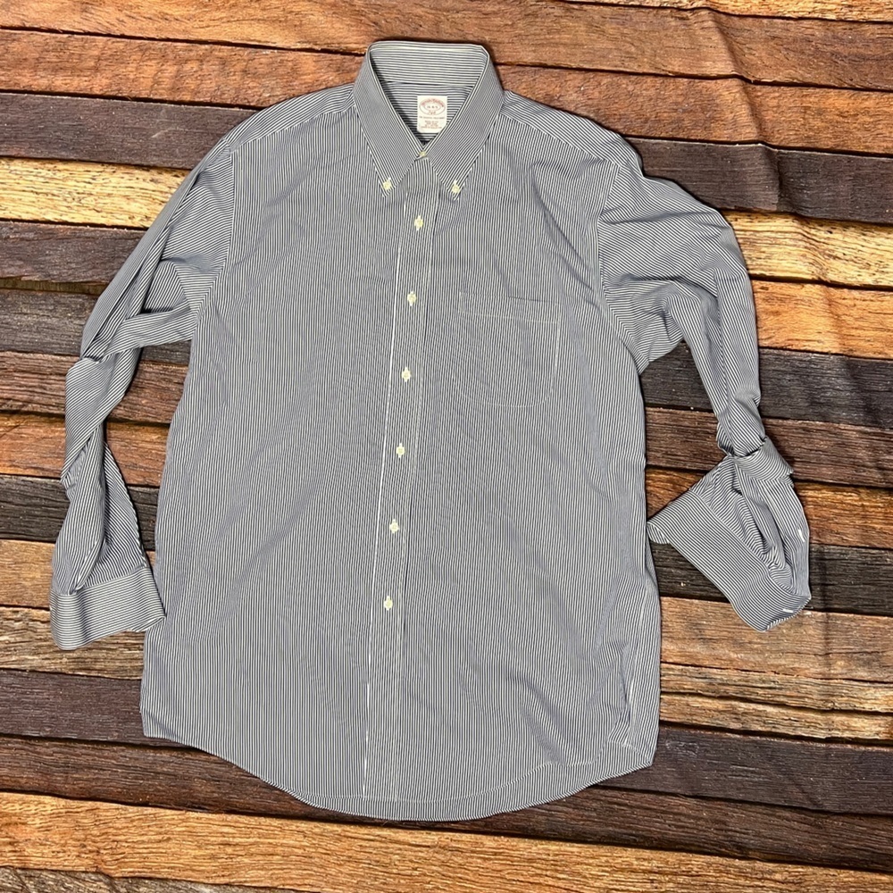Brooks Brothers 346 Blue Button Down Striped Fit Dress Suit Shirt